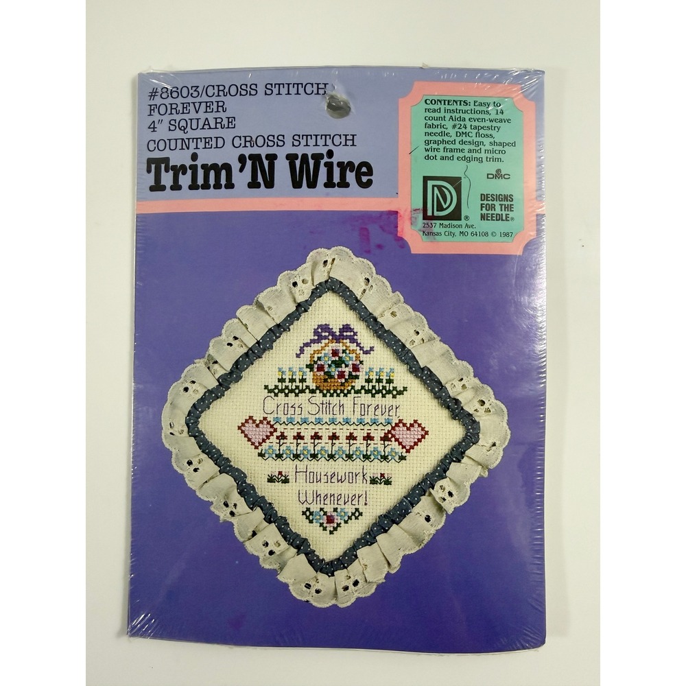 Designs for the Needle Cross Stitch Kit Unisex 4" Multicolor Vintage 8603 Trim'N